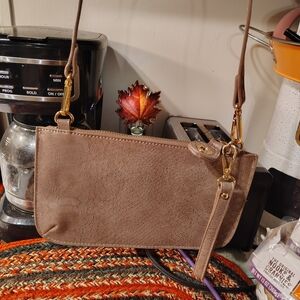 Taupe Faux-Snake Leather Crossbody Wristlet - Women Bags